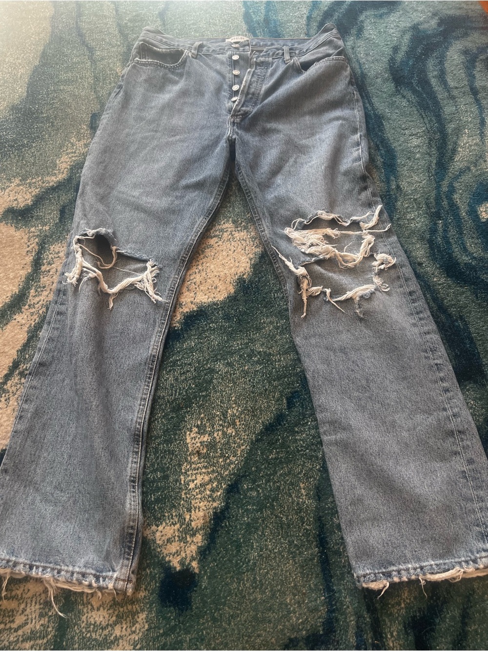 Agolde Light Blue Distressed Bootcut Jeans
